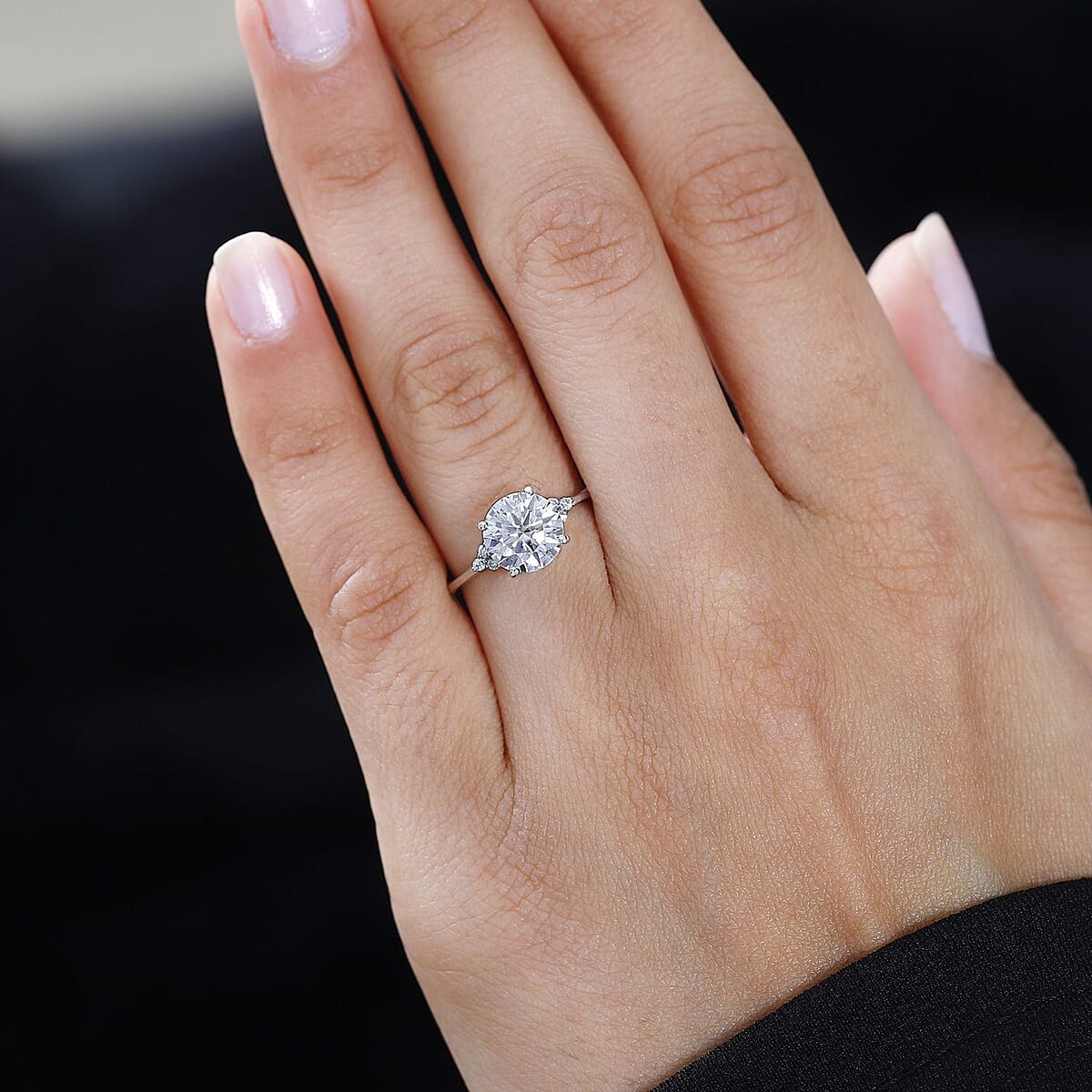 Moissanite Ring in Platinum Over Sterling Silver (Size 8.0) 1.85 ctw image number 3