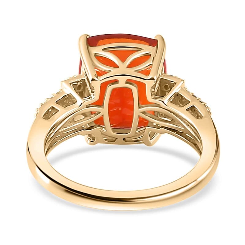 Luxoro 10K Yellow Gold AAA Crimson Fire Opal, I2 Natural Yellow and White Diamond Ring (Size 6.0) 4 Grams 4.00 ctw