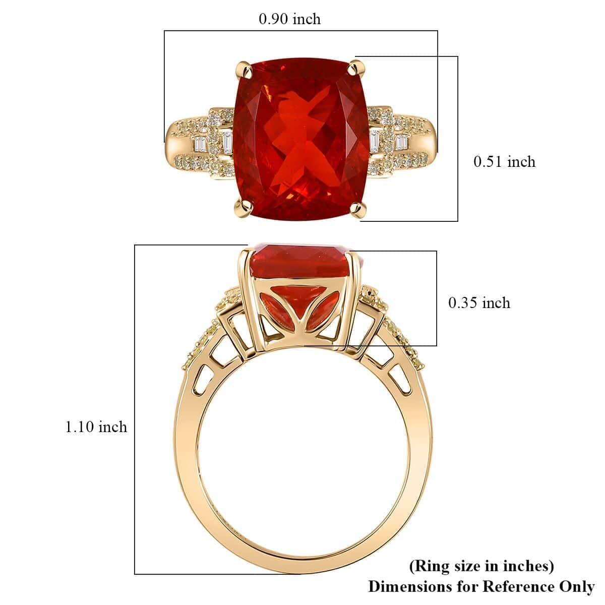 Luxoro 10K Yellow Gold AAA Crimson Fire Opal, I2 Natural Yellow and White Diamond Ring (Size 6.0) 4 Grams 4.00 ctw image number 5