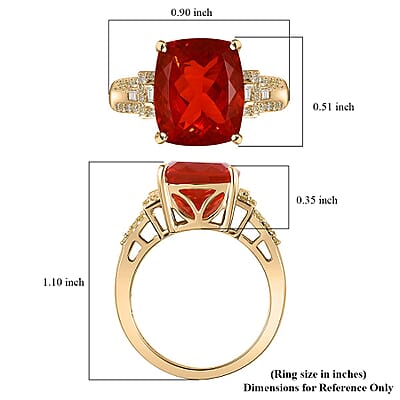 Luxoro AAA Crimson Fire Opal, I2 Natural Yellow and White Diamond 4.00 ctw Ring in 10K Yellow Gold (Size 7.0) 4 Grams