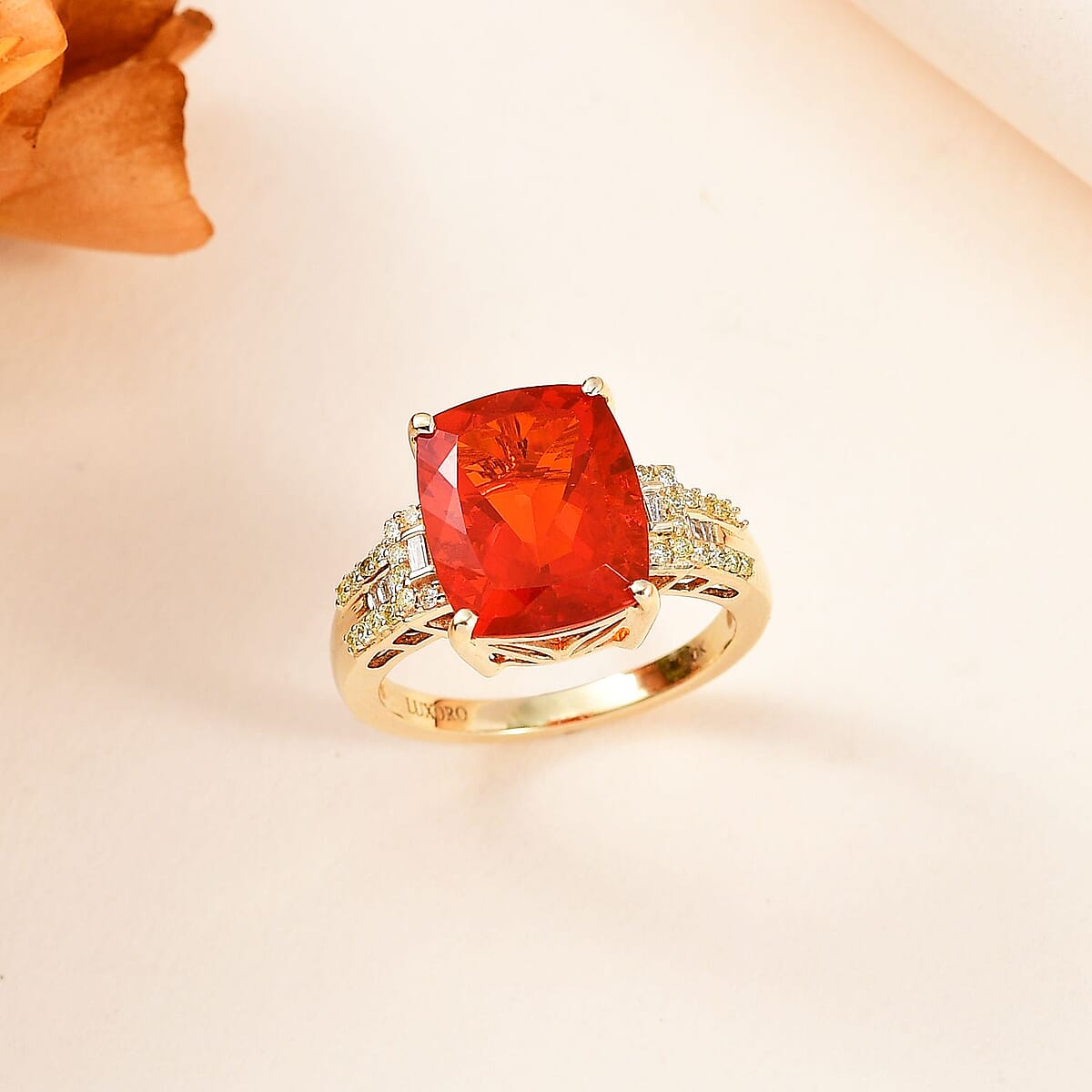 Luxoro 10K Yellow Gold AAA Crimson Fire Opal, I2 Natural Yellow and White Diamond Ring (Size 9.0) 4 Grams 4.00 ctw image number 1