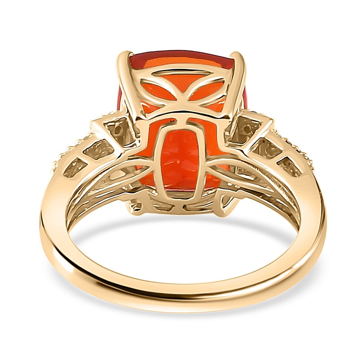 Luxoro 10K Yellow Gold AAA Crimson Fire Opal, I2 Natural Yellow and White Diamond Ring (Size 9.0) 4 Grams 4.00 ctw image number 4