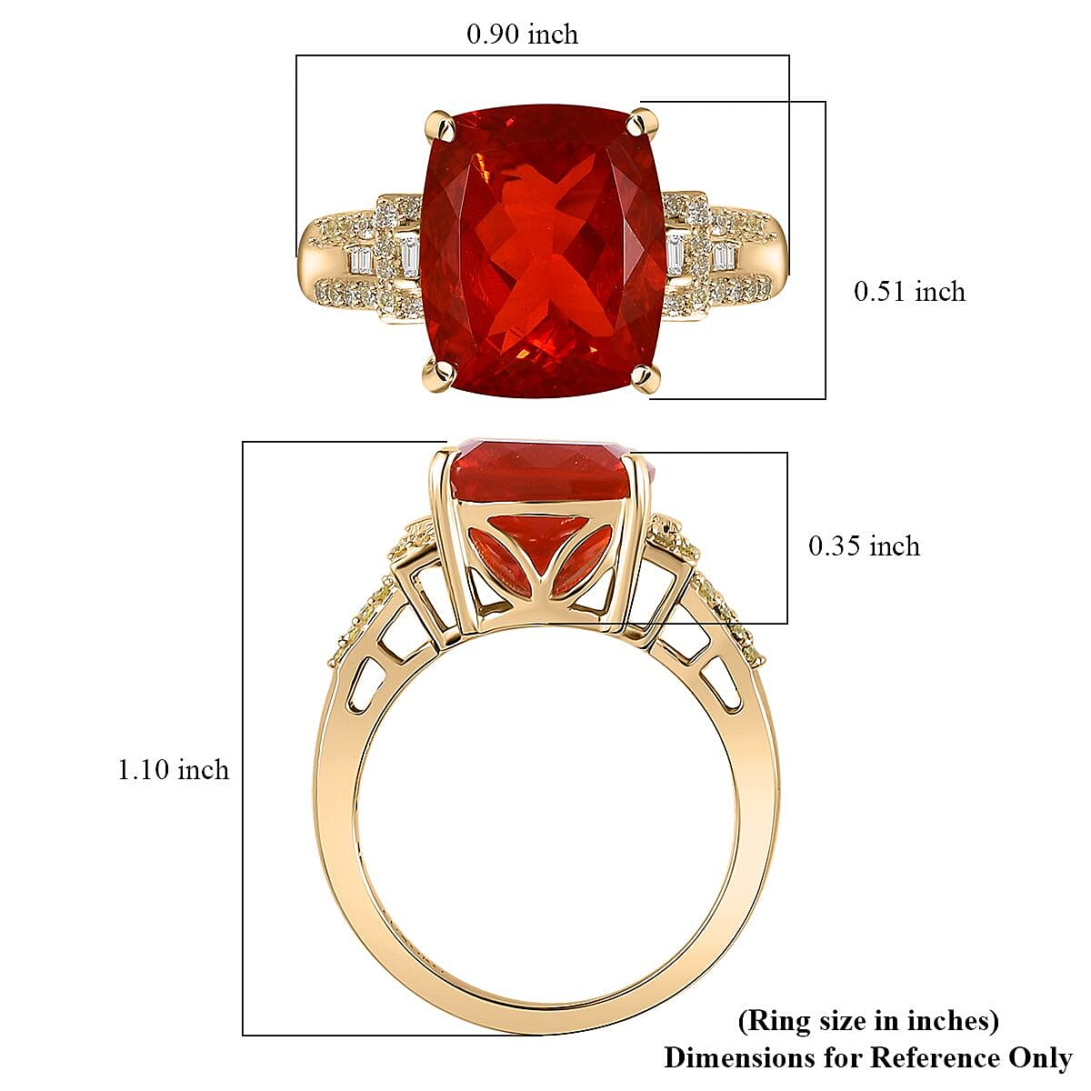 Luxoro 10K Yellow Gold AAA Crimson Fire Opal, I2 Natural Yellow and White Diamond Ring (Size 9.0) 4 Grams 4.00 ctw image number 5