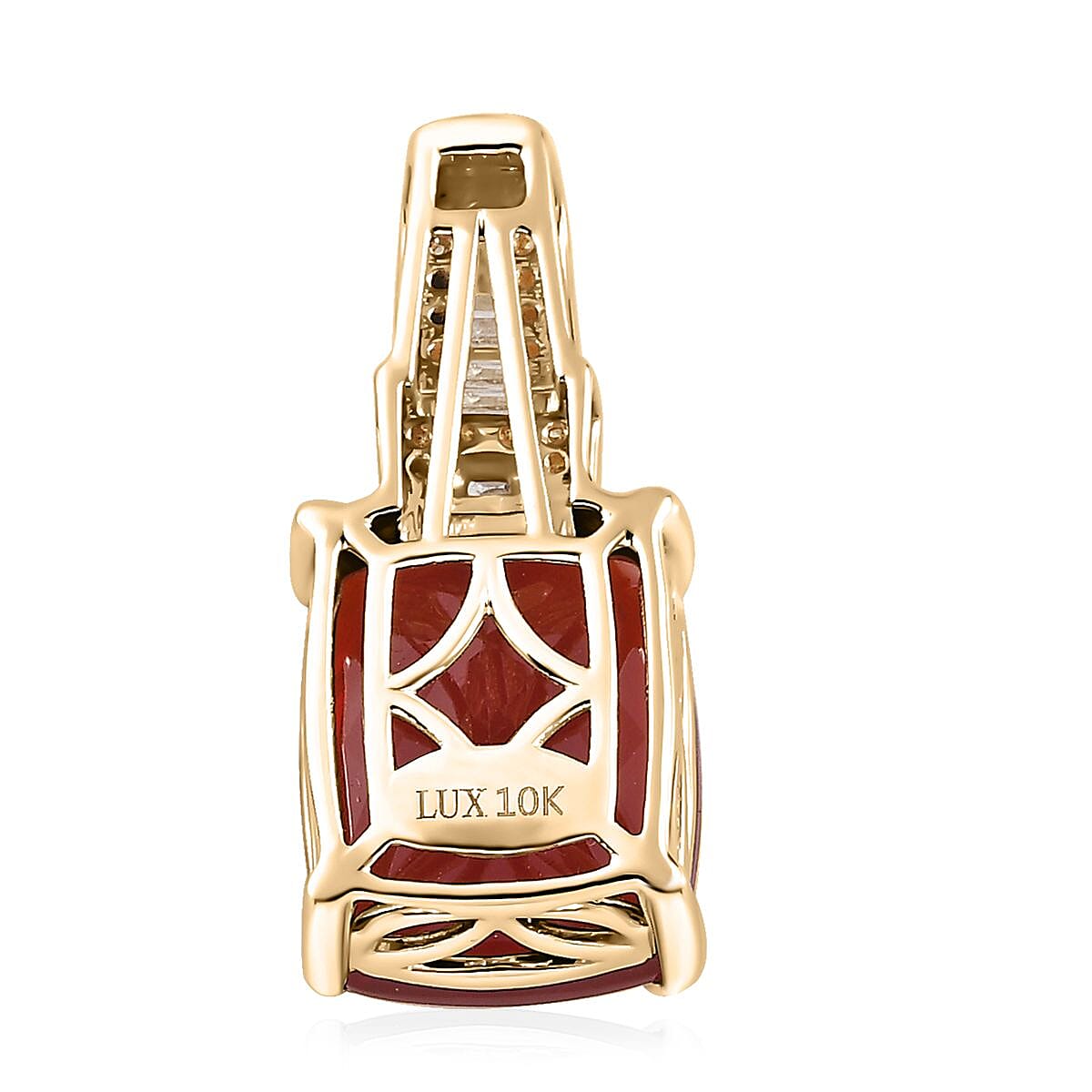 Luxoro 10K Yellow Gold AAA Crimson Fire Opal, I2 Natural Yellow and White Diamond Pendant 3.85 ctw