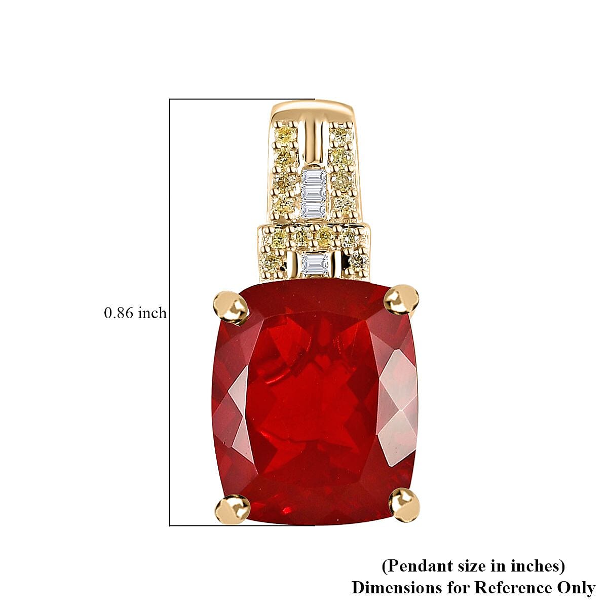 Luxoro 10K Yellow Gold AAA Crimson Fire Opal, I2 Natural Yellow and White Diamond Pendant 3.85 ctw