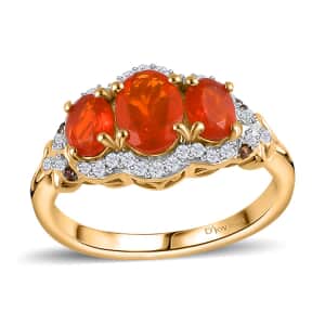 Crimson Fire Opal, Brown and White Zircon Ring in Vermeil Yellow Gold Over Sterling Silver (Size 10.0) 1.40 ctw