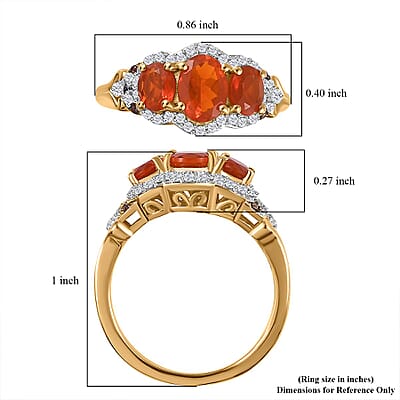Crimson Fire Opal, Brown and White Zircon Ring in Vermeil Yellow Gold Over Sterling Silver (Size 10.0) 1.40 ctw
