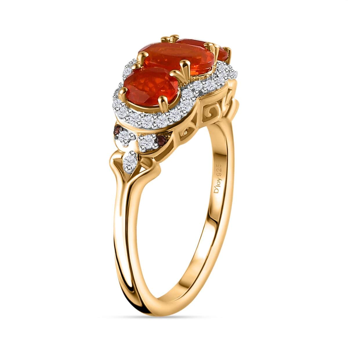 Crimson Fire Opal, Brown and White Zircon Ring in Vermeil Yellow Gold Over Sterling Silver (Size 7.0) 1.40 ctw image number 3