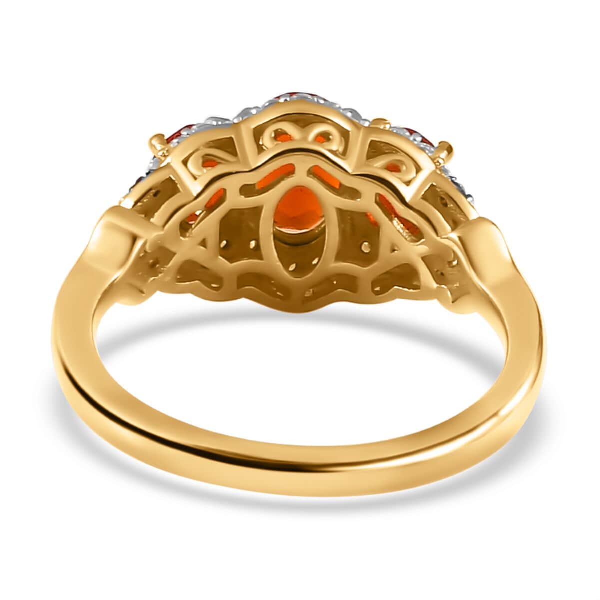 Crimson Fire Opal, Brown and White Zircon Ring in Vermeil Yellow Gold Over Sterling Silver (Size 7.0) 1.40 ctw image number 4