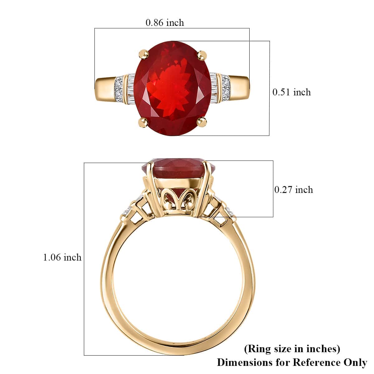 Luxoro 10K Yellow Gold Premium Crimson Fire Opal and G-H I2 Diamond Ring (Size 6.0) 4.25 Grams 3.15 ctw image number 5