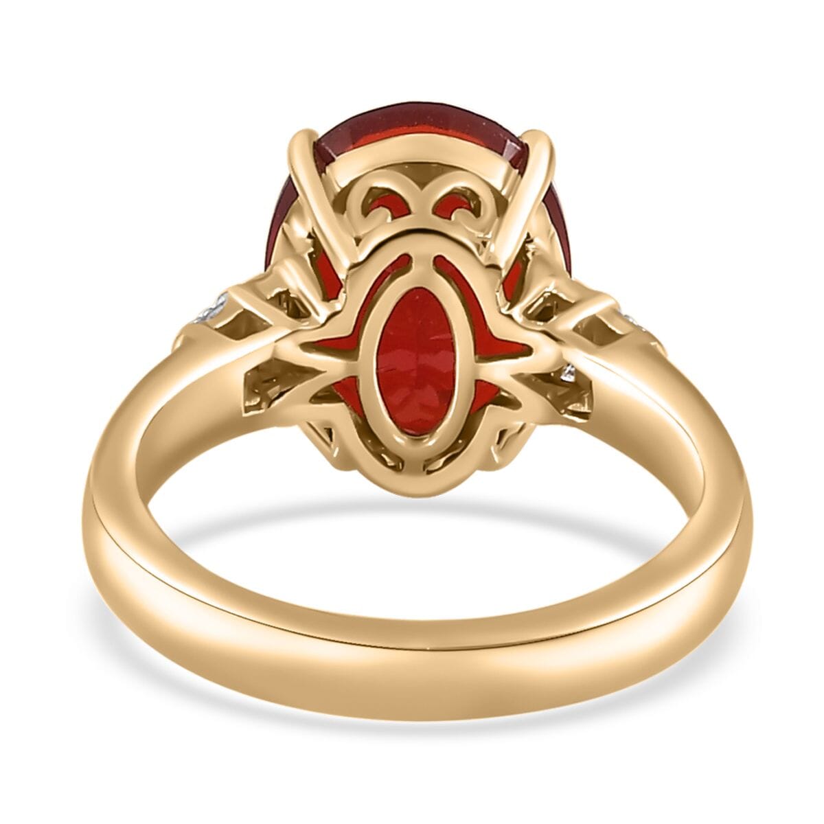 Luxoro 10K Yellow Gold Premium Crimson Fire Opal and G-H I2 Diamond Ring (Size 7.0) 4.25 Grams 3.15 ctw image number 4