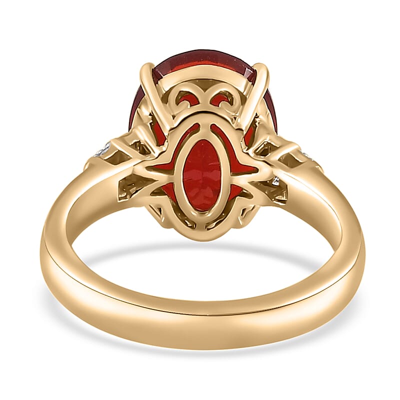 Luxoro 10K Yellow Gold Premium Crimson Fire Opal and G-H I2 Diamond Ring (Size 8.0) 4.25 Grams 3.15 ctw