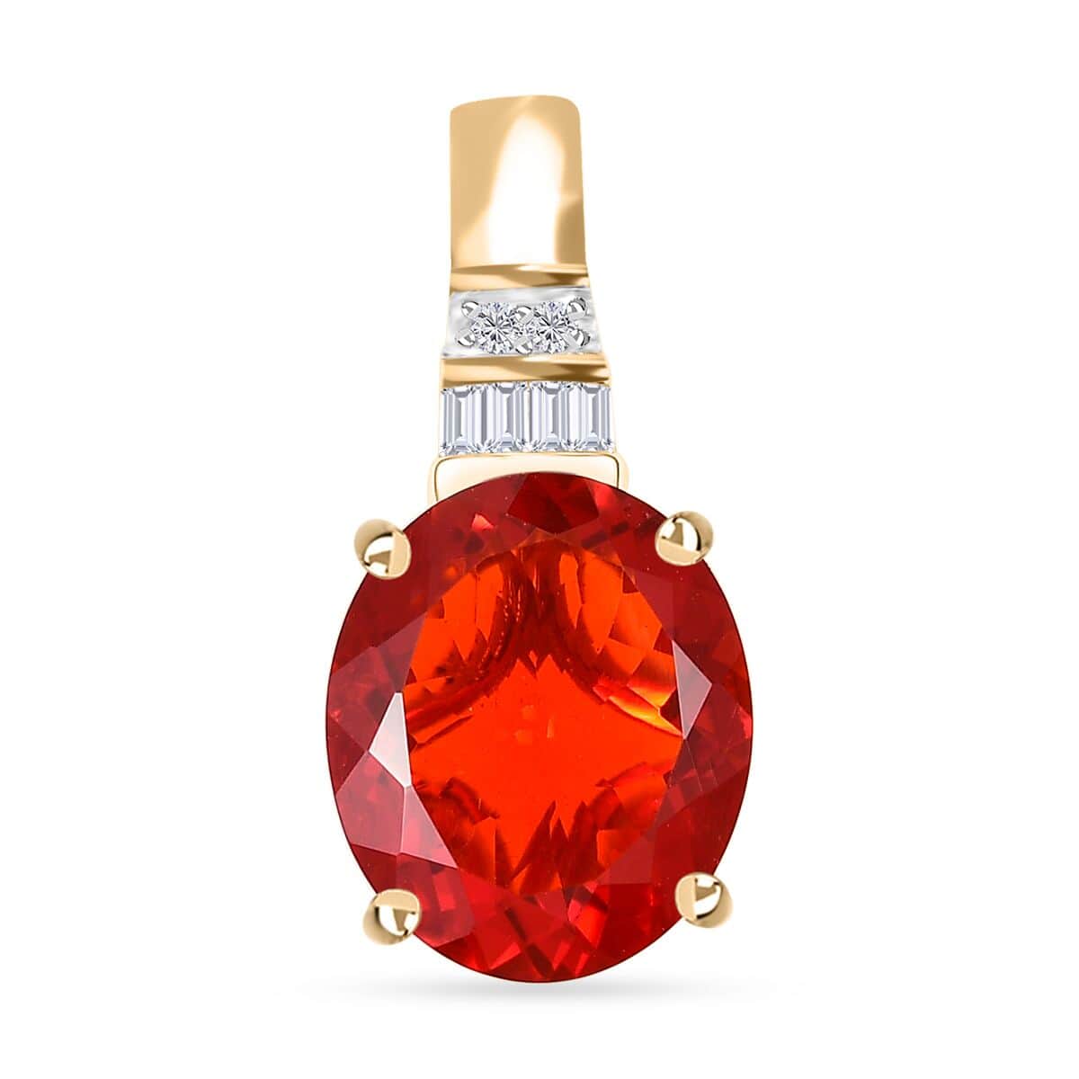 Luxoro 10K Yellow Gold Premium Crimson Fire Opal and G-H I2 Diamond Pendant 3.10 ctw image number 0