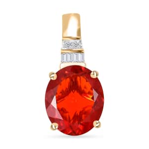 Luxoro 10K Yellow Gold Premium Crimson Fire Opal and G-H I2 Diamond Pendant 3.10 ctw