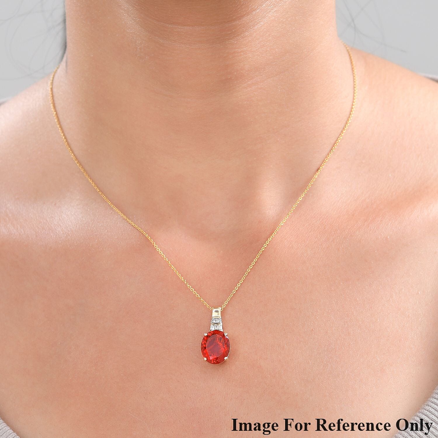 Luxoro 10K Yellow Gold Premium Crimson Fire Opal and G-H I2 Diamond Pendant 3.10 ctw