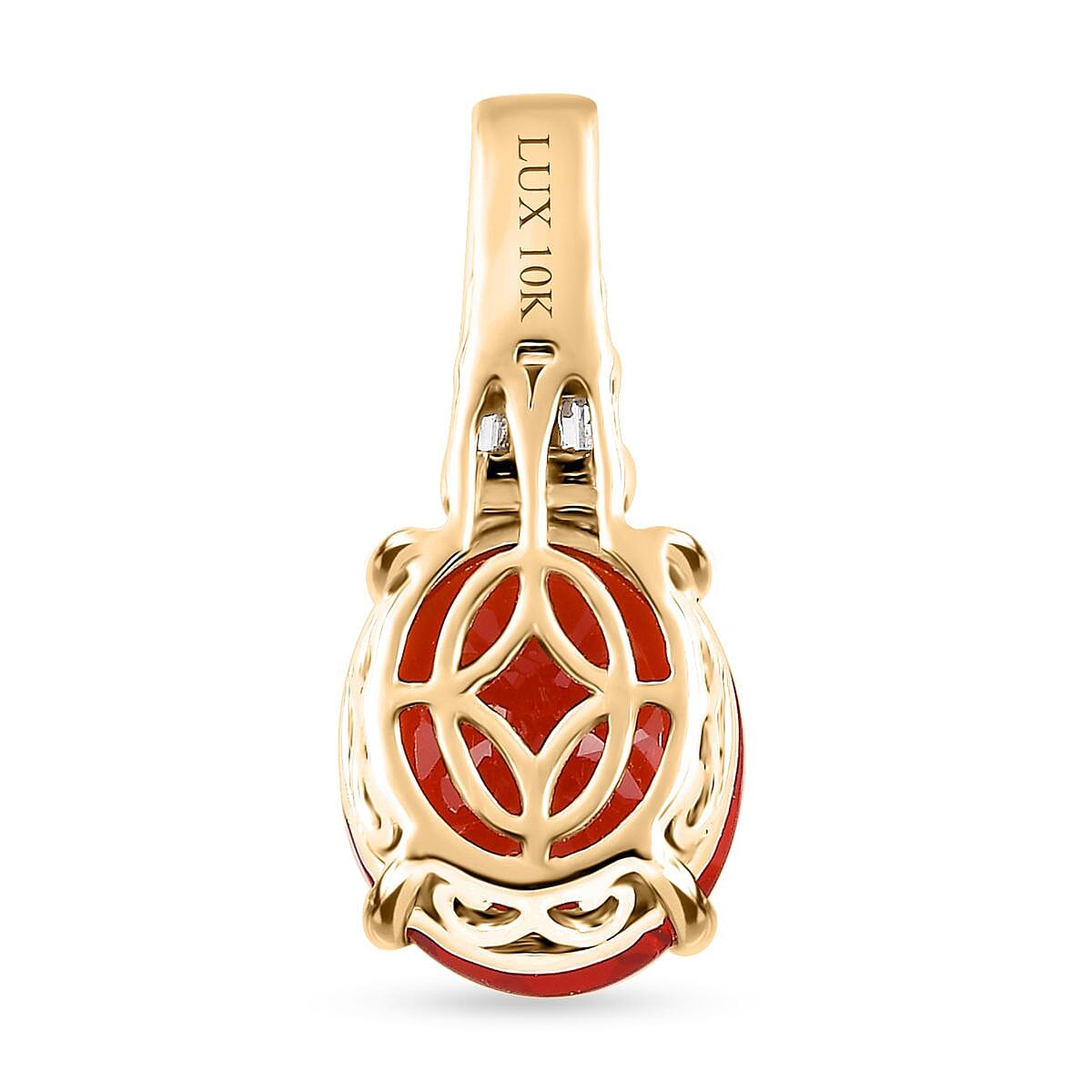 Luxoro 10K Yellow Gold Premium Crimson Fire Opal and G-H I2 Diamond Pendant 3.10 ctw