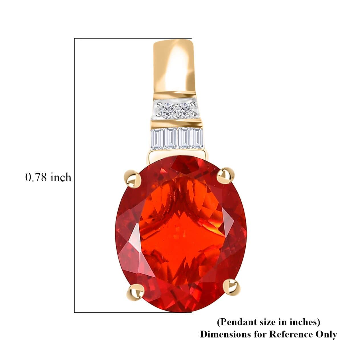 Luxoro 10K Yellow Gold Premium Crimson Fire Opal and G-H I2 Diamond Pendant 3.10 ctw image number 5
