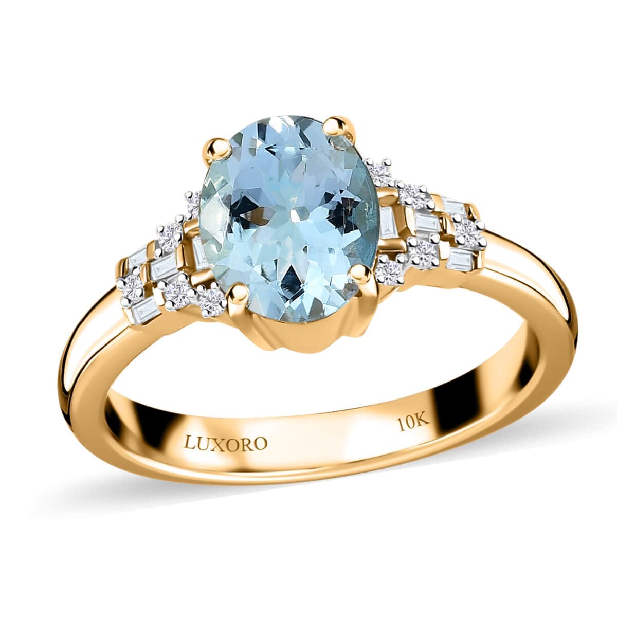 Luxoro 10K Yellow Gold Premium Santa Maria Aquamarine, Diamond (G-H, I2) Ring (Size 10.0) 1.70 ctw image number 0