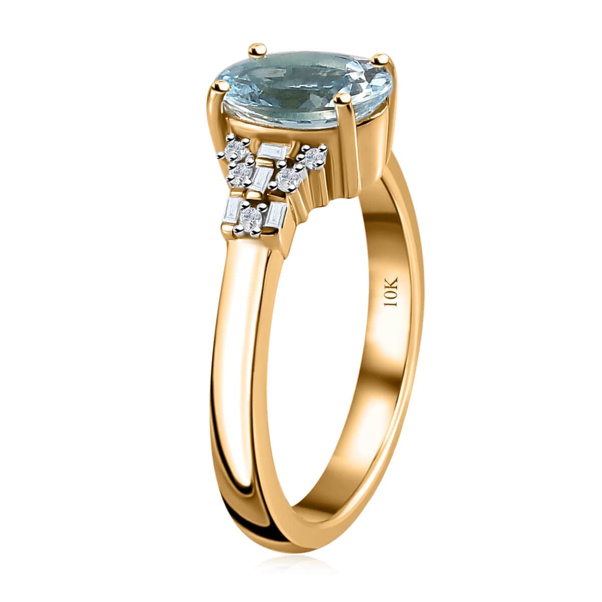 Luxoro 10K Yellow Gold Premium Santa Maria Aquamarine, Diamond (G-H, I2) Ring (Size 10.0) 1.70 ctw image number 3