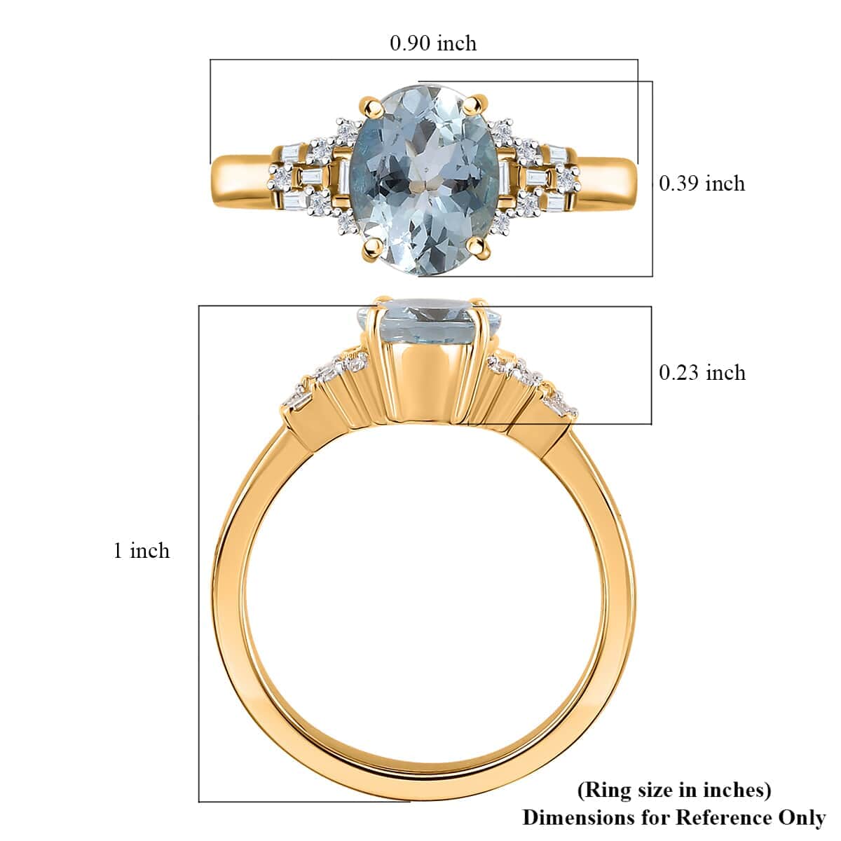 Luxoro 10K Yellow Gold Premium Santa Maria Aquamarine, Diamond (G-H, I2) Ring (Size 10.0) 1.70 ctw image number 5