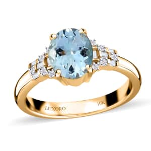 Luxoro 10K Yellow Gold Premium Santa Maria Aquamarine and G-H I2 Diamond Ring (Size 6.0) 1.70 ctw