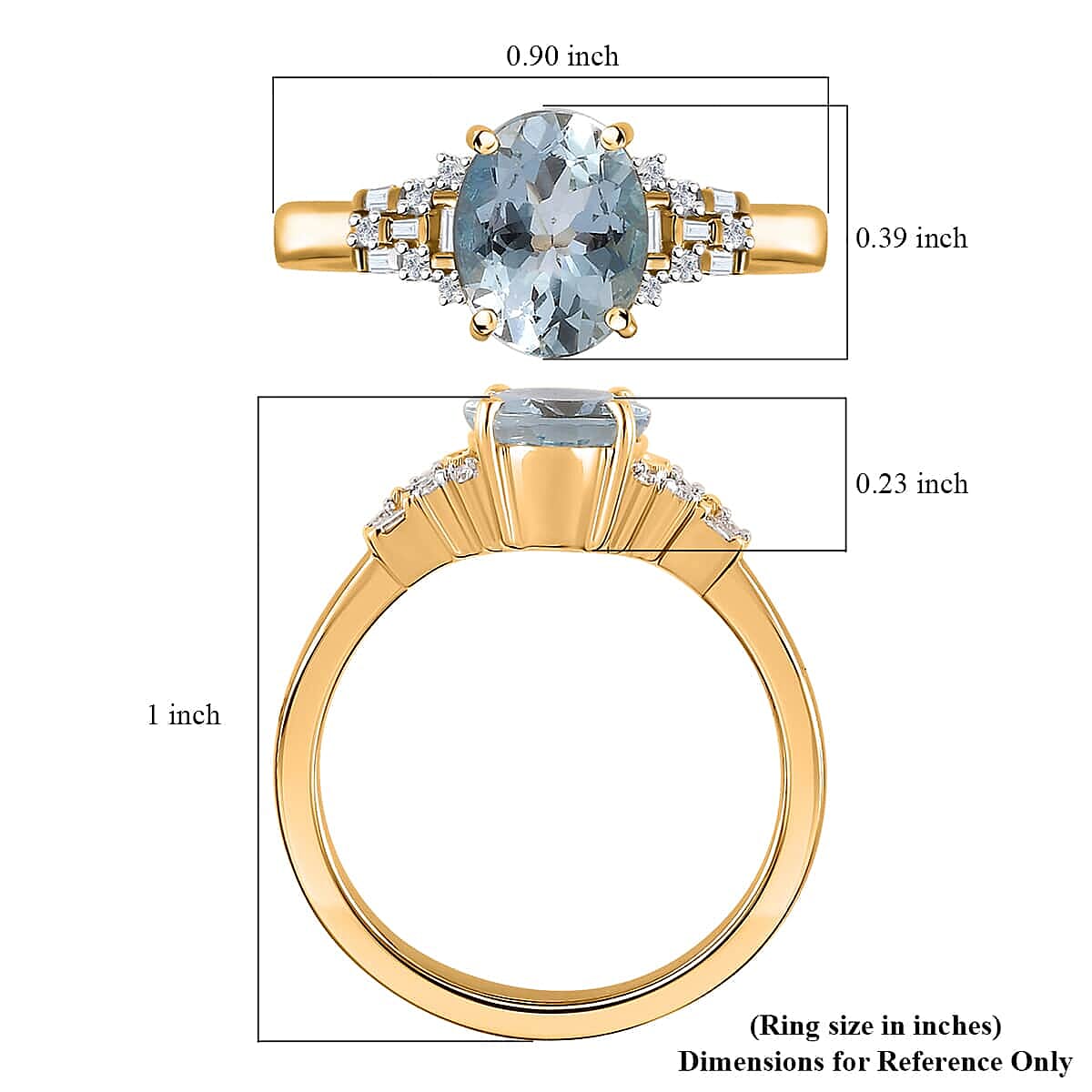 Luxoro 10K Yellow Gold Premium Santa Maria Aquamarine and G-H I2 Diamond Ring (Size 6.0) 1.70 ctw image number 5