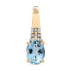 Luxoro 10K Yellow Gold Premium Santa Maria Aquamarine and G-H I2 Diamond Pendant 1.75 ctw