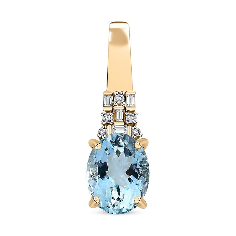 Luxoro 10K Yellow Gold Premium Santa Maria Aquamarine and G-H I2 Diamond Pendant without Chain 1.75 ctw