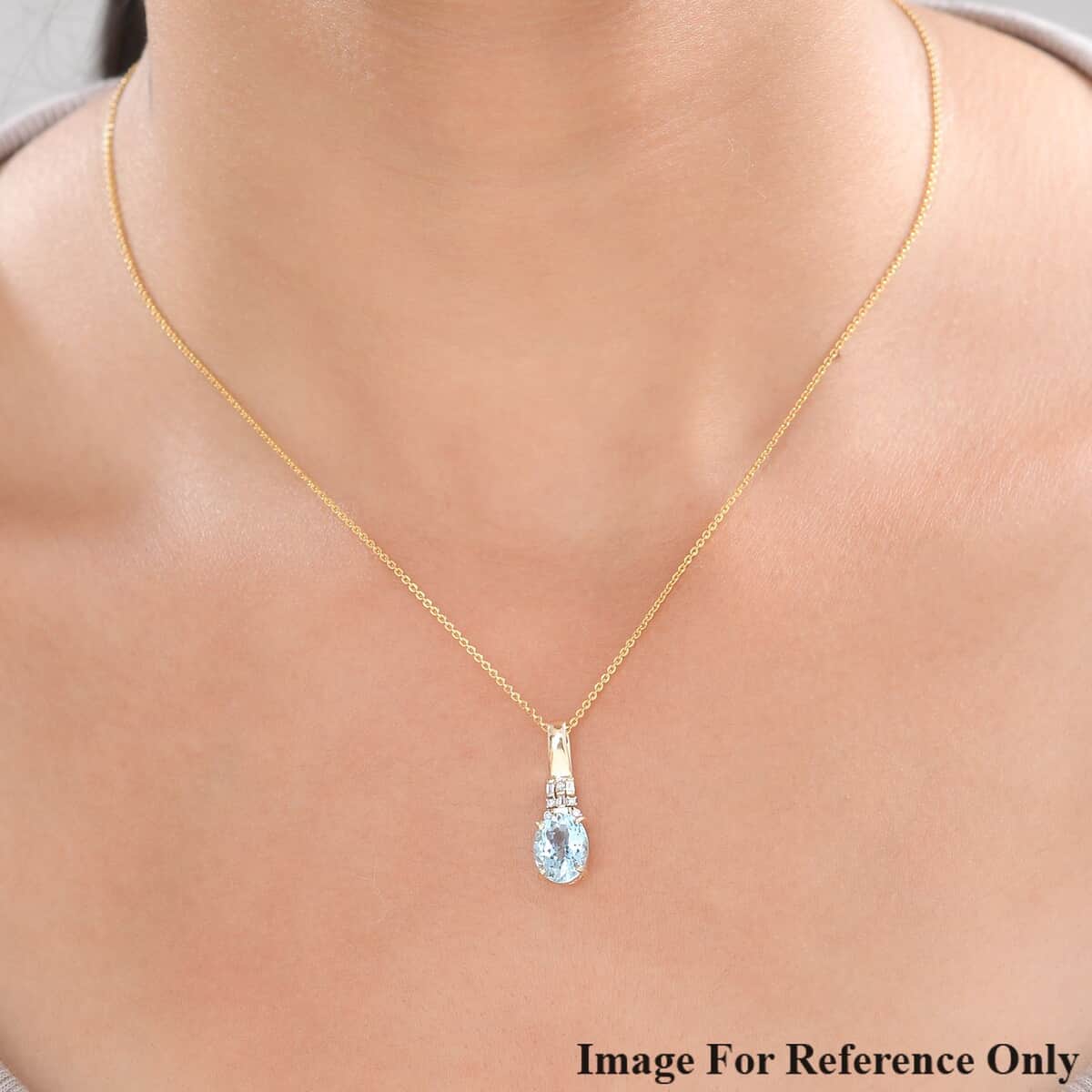 Luxoro 10K Yellow Gold Premium Santa Maria Aquamarine and G-H I2 Diamond Pendant 1.75 ctw image number 2