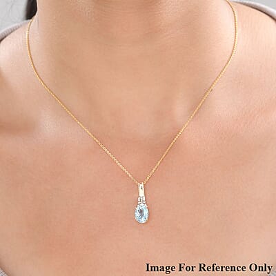 Luxoro 10K Yellow Gold Premium Santa Maria Aquamarine and G-H I2 Diamond Pendant without Chain 1.75 ctw