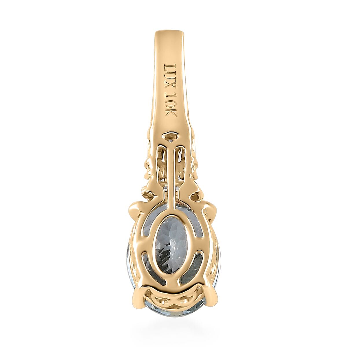 Luxoro 10K Yellow Gold Premium Santa Maria Aquamarine and G-H I2 Diamond Pendant without Chain 1.75 ctw