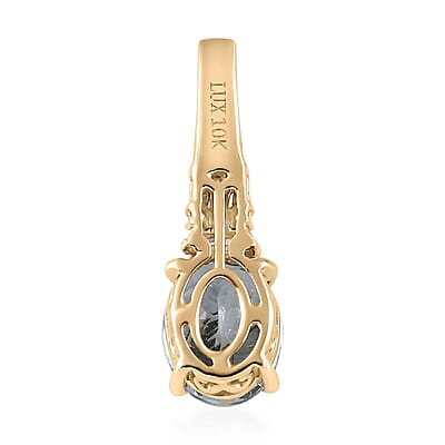Luxoro 10K Yellow Gold Premium Santa Maria Aquamarine and G-H I2 Diamond Pendant without Chain 1.75 ctw