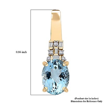 Luxoro 10K Yellow Gold Premium Santa Maria Aquamarine and G-H I2 Diamond Pendant without Chain 1.75 ctw