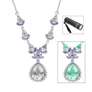 Mexican Hyalite Opal and Multi Gemstone Drop Necklace 18-20 Inches in Platinum Over Sterling Silver with Free UV Flash Light 6.30 ctw