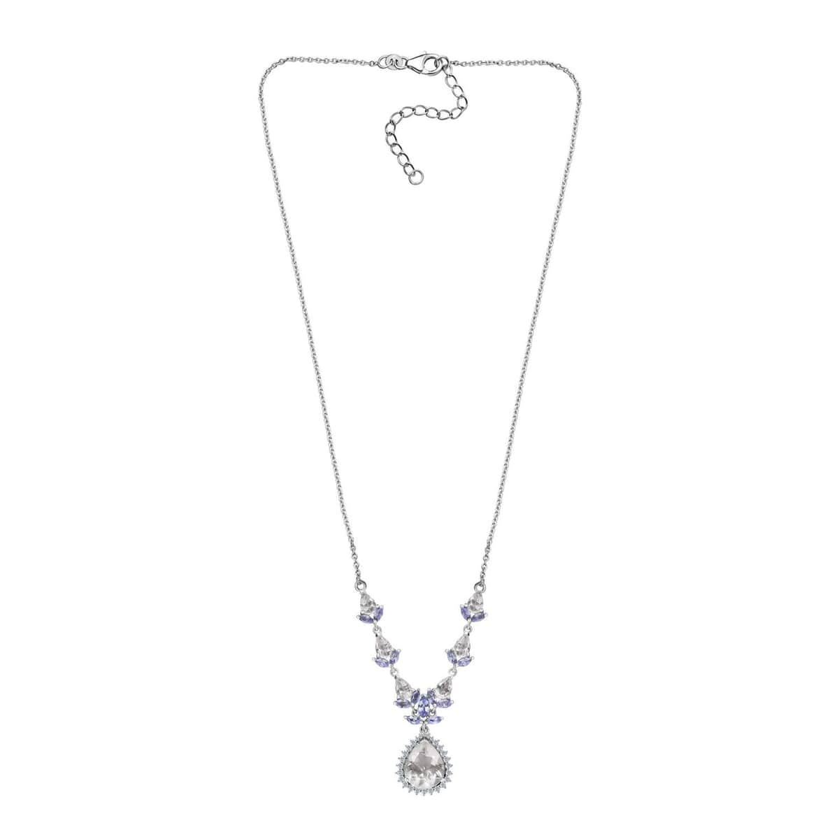 Mexican Hyalite Opal and Multi Gemstone Drop Necklace 18-20 Inches in Platinum Over Sterling Silver with Free UV Flash Light 6.30 ctw image number 3