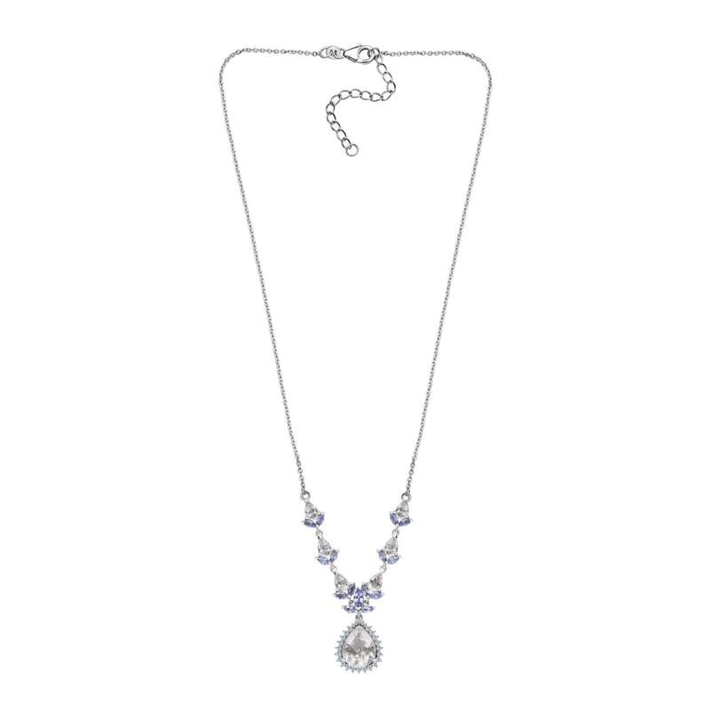D'Joy Mexican Hyalite Opal and Multi Gemstone Drop Necklace 18-20 Inches in Platinum Over Sterling Silver with Free UV Flash Light 6.30 ctw