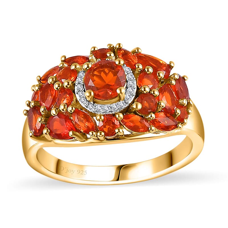Crimson Fire Opal and White Zircon Ring in Vermeil Yellow Gold Over Sterling Silver (Size 10.0) 1.90 ctw
