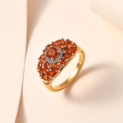 Crimson Fire Opal and White Zircon Ring in Vermeil Yellow Gold Over Sterling Silver (Size 10.0) 1.90 ctw