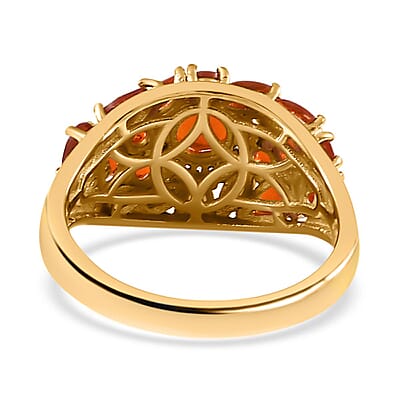 Crimson Fire Opal and White Zircon Ring in Vermeil Yellow Gold Over Sterling Silver (Size 10.0) 1.90 ctw