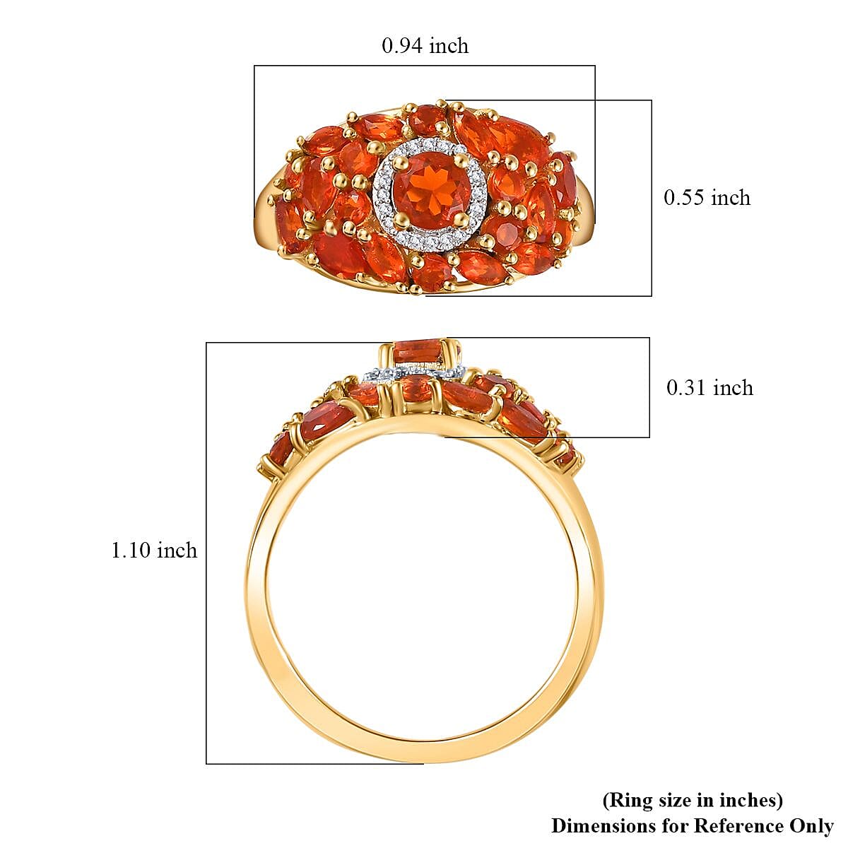Crimson Fire Opal and White Zircon Ring in Vermeil Yellow Gold Over Sterling Silver (Size 10.0) 1.90 ctw