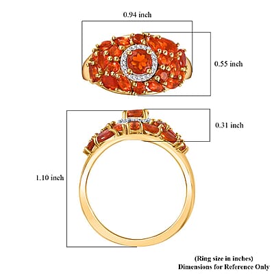 Crimson Fire Opal and White Zircon Ring in Vermeil Yellow Gold Over Sterling Silver (Size 10.0) 1.90 ctw