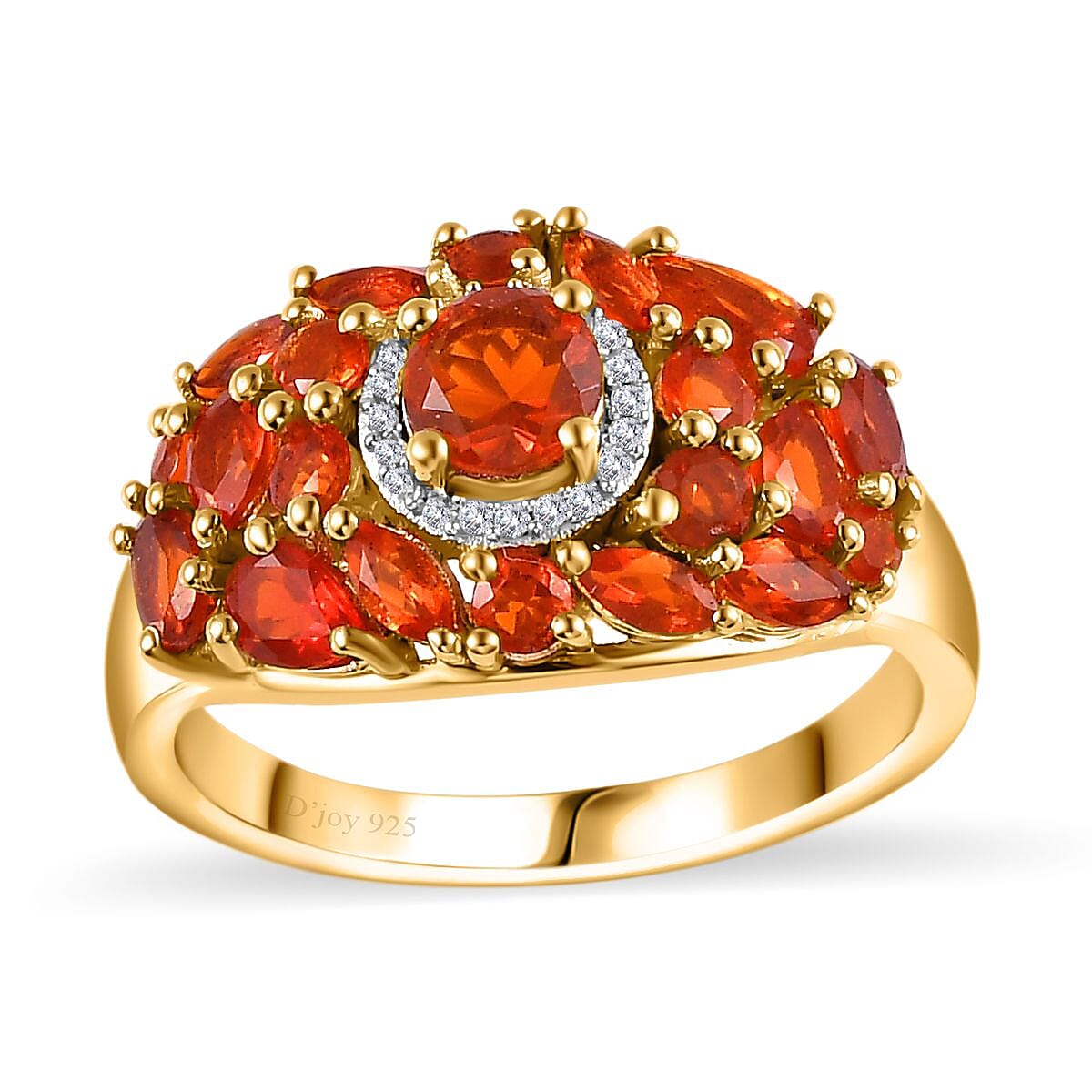 Crimson Fire Opal and White Zircon Ring in Vermeil Yellow Gold Over Sterling Silver (Size 6.0) 1.90 ctw image number 0