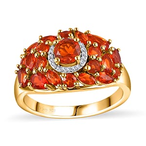Crimson Fire Opal and White Zircon Ring in Vermeil Yellow Gold Over Sterling Silver (Size 6.0) 1.90 ctw