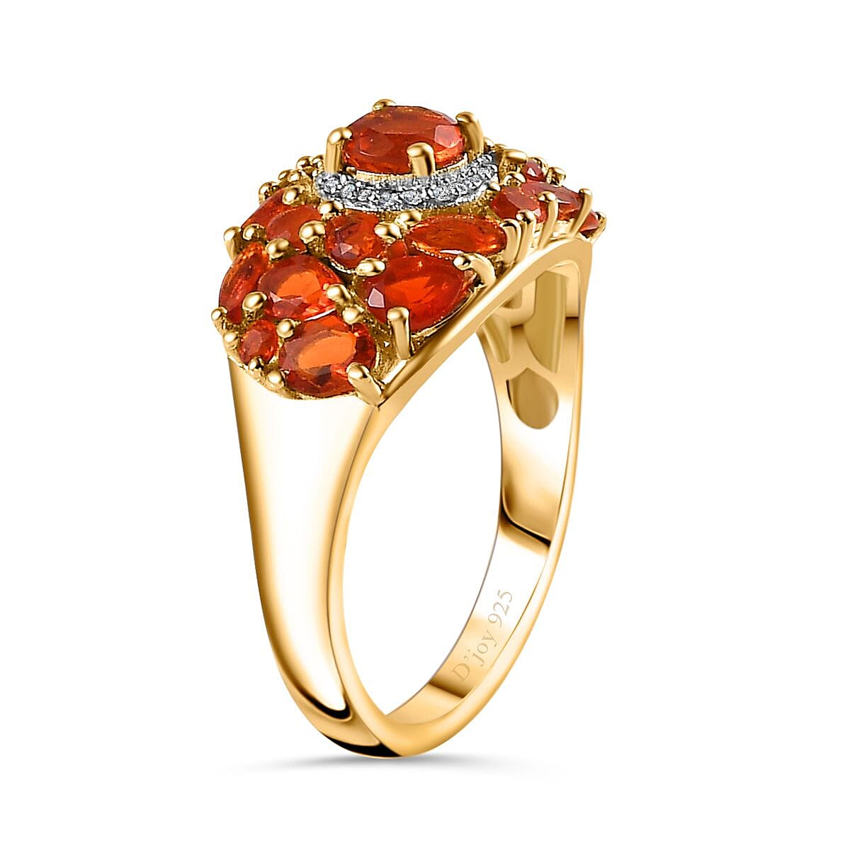 Crimson Fire Opal and White Zircon Ring in Vermeil Yellow Gold Over Sterling Silver (Size 7.0) 1.90 ctw image number 3