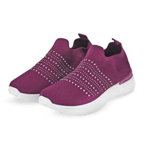 Purple Women's Crystal Jeweled Knit Vented Trainers - (Size 7-7.5)