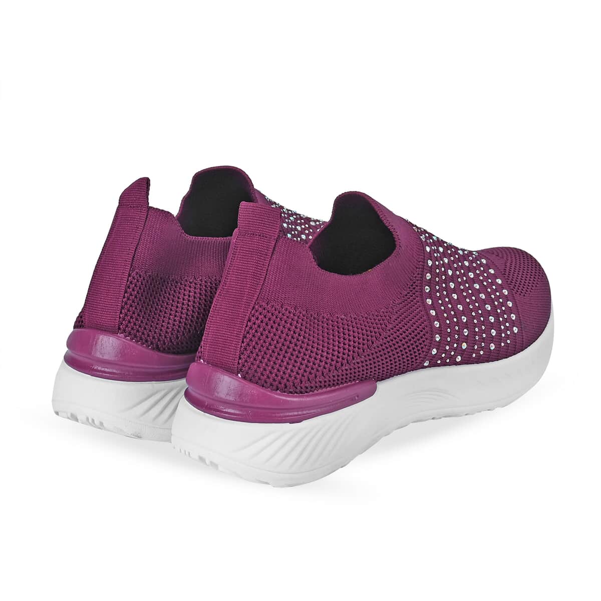 Purple Women's Crystal Jeweled Knit Vented Trainers - (Size 7-7.5) image number 1