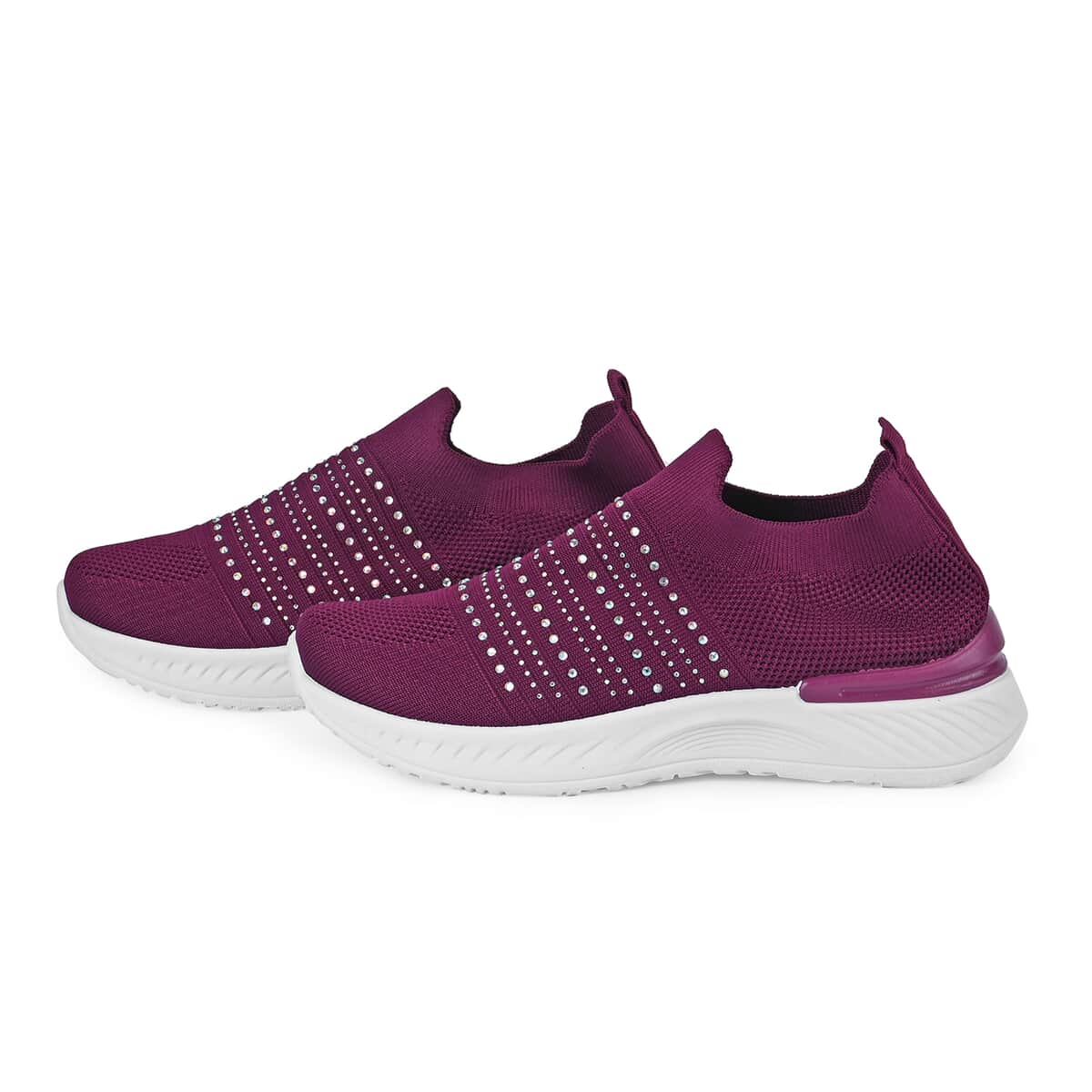 Purple Women's Crystal Jeweled Knit Vented Trainers - (Size 7-7.5) image number 2