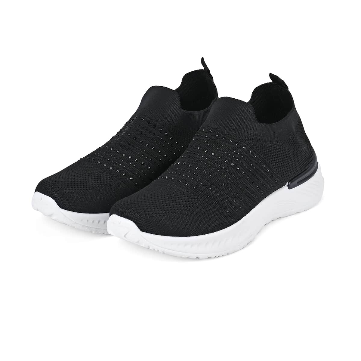 Black Women's Crystal Jeweled Knit Vented Trainers - (Size 10-10.5) image number 0