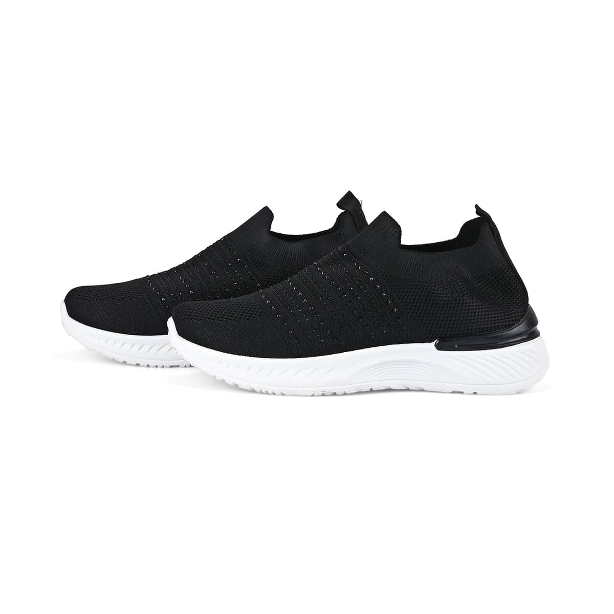 Black Women's Crystal Jeweled Knit Vented Trainers - (Size 10-10.5) image number 2