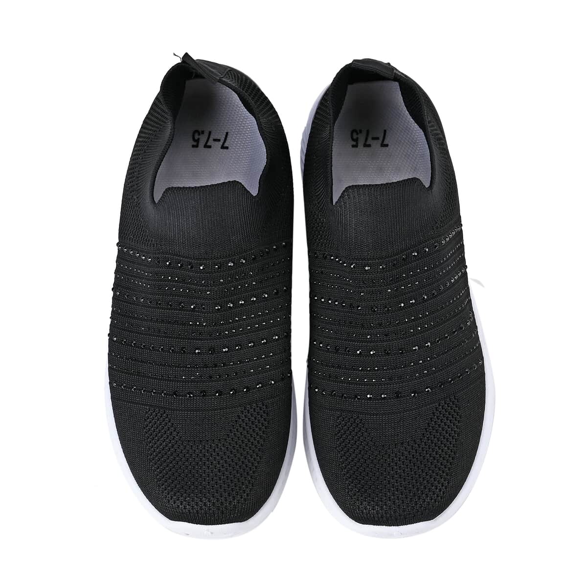 Black Women's Crystal Jeweled Knit Vented Trainers - (Size 10-10.5) image number 3